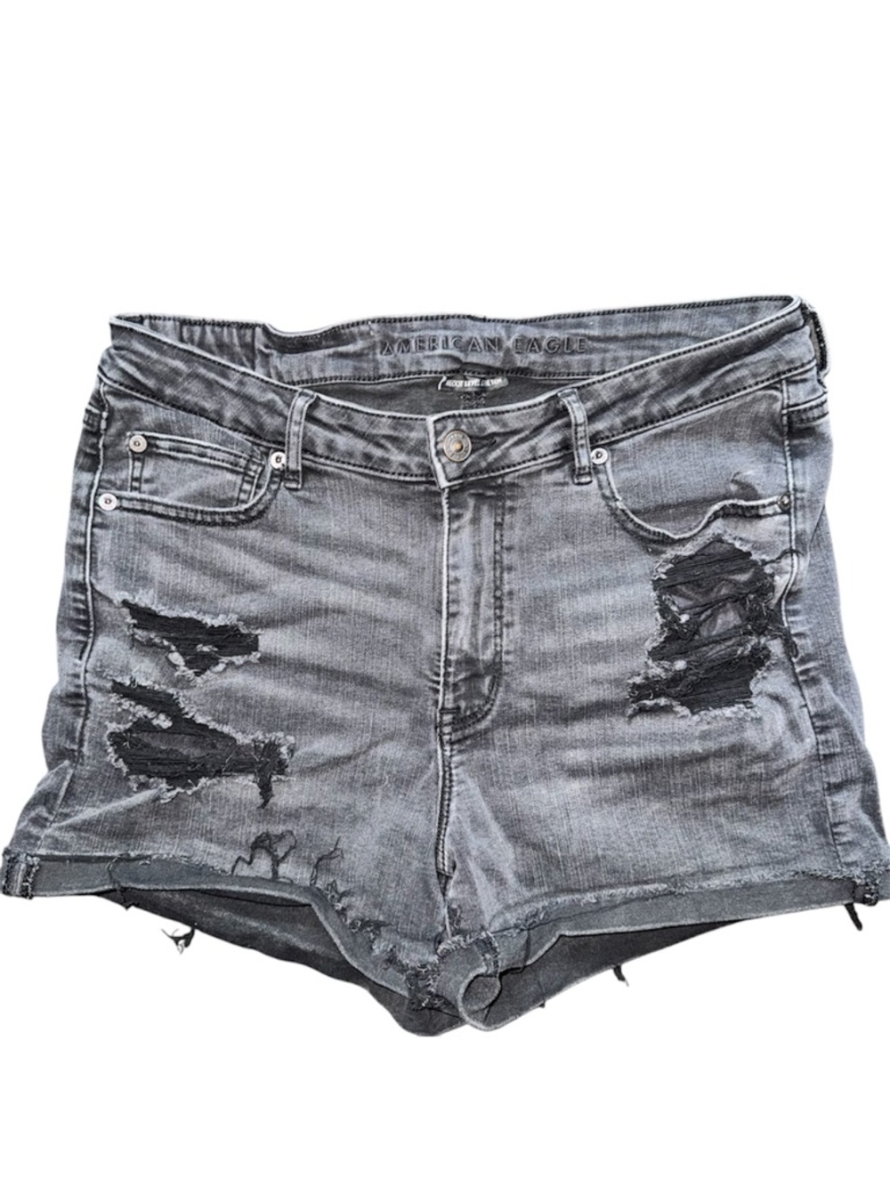 American Eagle Outfitters faded black Distressed High-Rise Denim Shorts